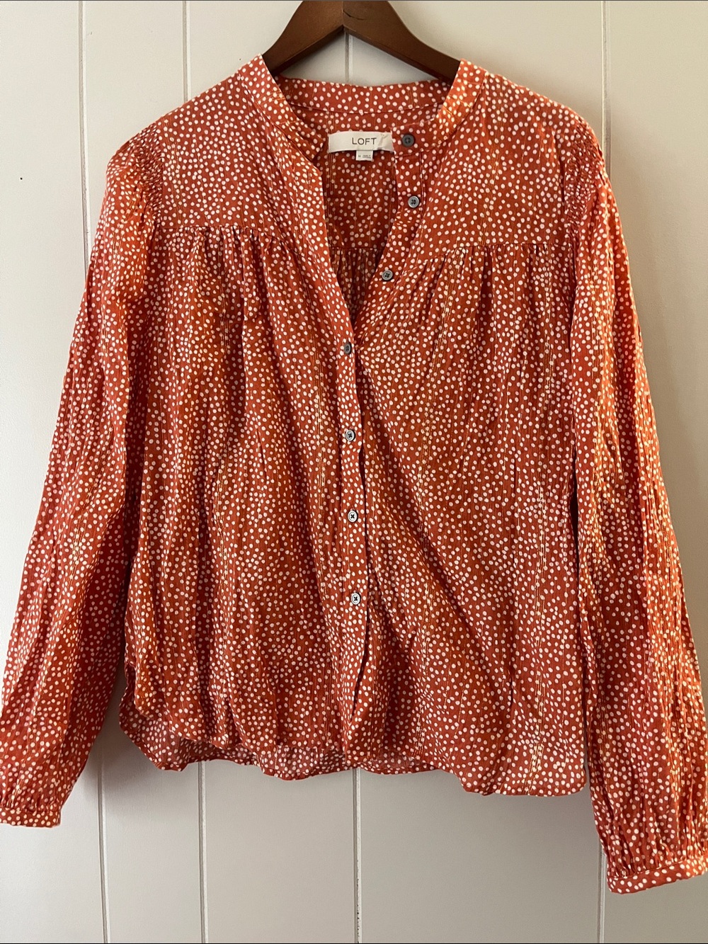 LOFT Rust Orange Dot Button-Front Blouse